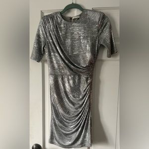 ALICE & OLIVIA Delora Metallic Silver Ruched Dress